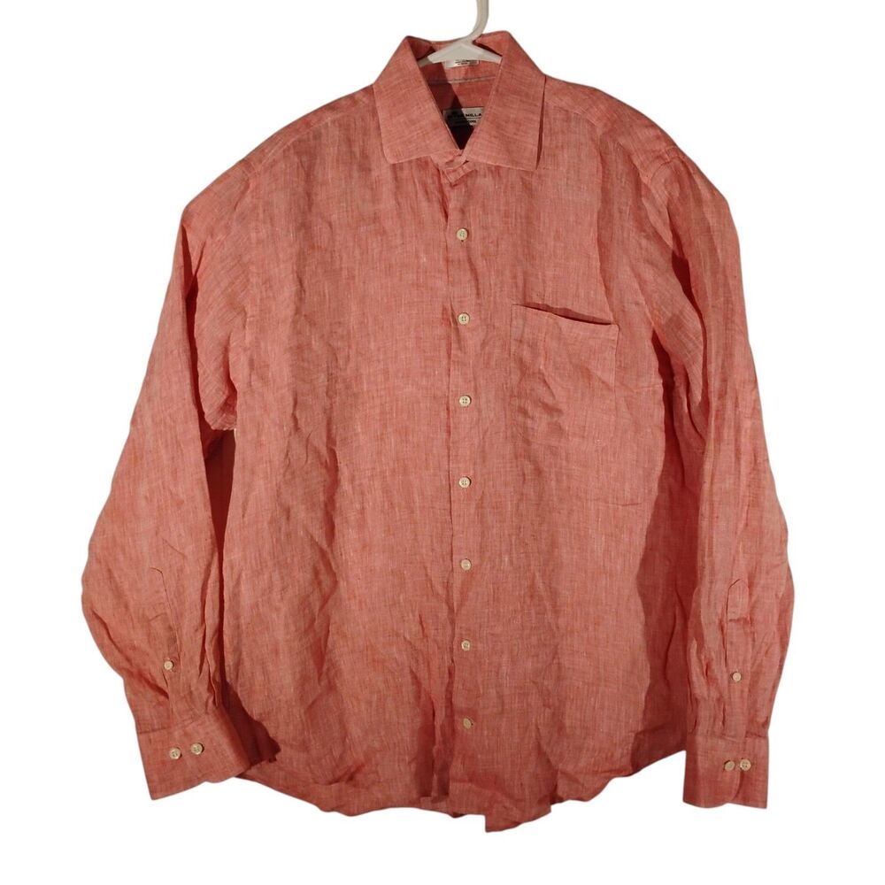Peter Millar crown cool shirt mens L large red 100% linen long sleeve golf